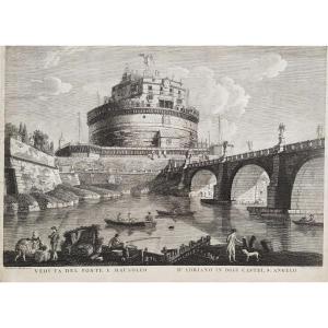 Italy Rome Castel San Angelo Antique Engraving Architecture 18th C Etching Old Print