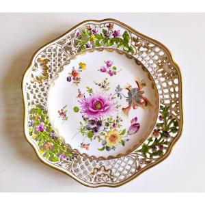 Saxe Potschappe Porcelain Openwork Plate 19th C Saxony German Collectible Tableware
