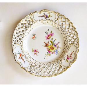 Openwork Plate Hand Painted Porcelain Saxony Hermann Ohme Germany Tableware