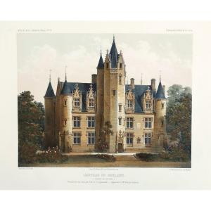 Coulaine Castle Watercolored Lithograph By Victor Petit 19th Century