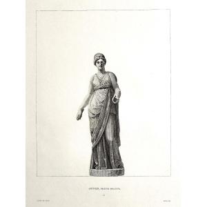 Etching Mythological Engraving Juno Greek Goddess  Hèra19th C Old Print