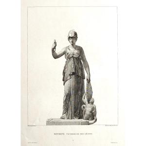 Mythological Engraving Minerva Greek Goddess Athéné 19th C.