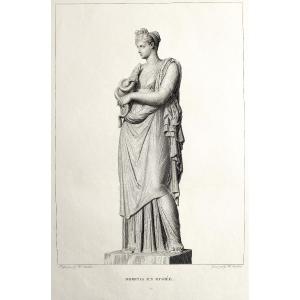 Etching Mythological Engraving Hygieia Greek Goddess 19th C Old Print