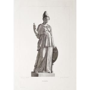 Etching Mythological Engraving Greek Goddess Minerva 19th C Old Print