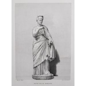 Etching Girl Roman Girl Mythological Engraving Greek Goddess 19th C Old Print