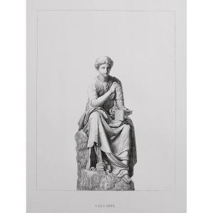 Etching Calliope Mythological Engraving Greek Goddess 19th C Old Print