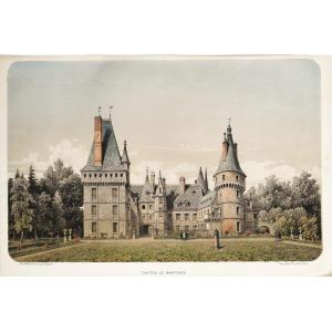 Maintenon  French Castle  Watercolored Lithograph 19th Century Old Print