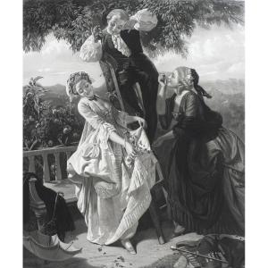 Jjrousseau And Miss Galley And De Graffenried Large Engraving Etching 19th C Old Print