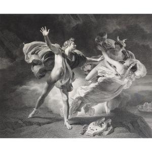 Etching Orpheus And Eurydice Neoclassical Mythological Engraving 19th Century Old Print
