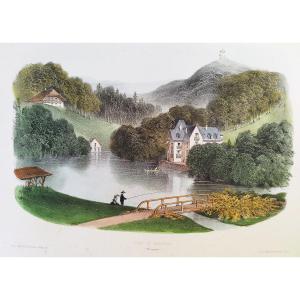 Lithograph By Victor Petit  Burgundy Landscape 19th Century Old Print