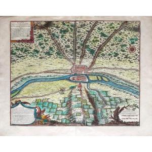Map Of Lutetia (paris) Engraved By A. Coquart 1705 