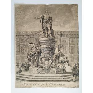 To Louis XV  Monument Place Royale Reims Statue By Pigalle, XVIIIth C. Engraving By Moitte