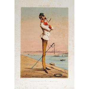 Military Types Austria 1862 Senior Infantry Officer Caricature Lithograph 19th C