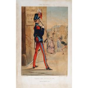 Military Types France  St Cyr School Lithograph By Draner, Jules Renard 19th C Old Print