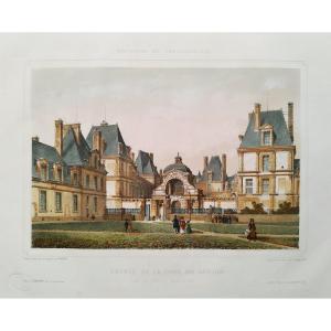 Fontenebleau Castle Watercolored Lithograph By Philippe Benoist 19th C Old Print