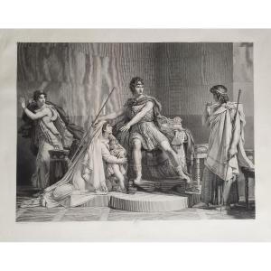 Etching Mythological Engraving Andromache By Richomme After Guérin, 19th C Old Print