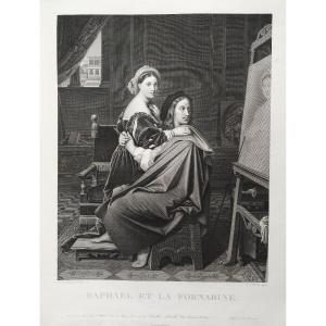 Raphael And La Fornarine Engraving After Ingres 19th Century Old Print