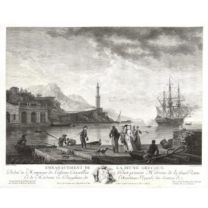 Etching After Vernet Boarding Of The Young Greek Engraving 18th Century Old Print