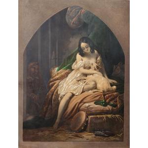 Colored Engraving Esmeralda And Quasimodo After Steuben 19th C Notre-dame De Paris Etching