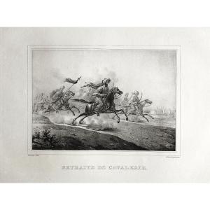 Antique Orientalist Lithograph By Engelmann 19th C Cavalry Retreat 19th C Arabian Horse Battle