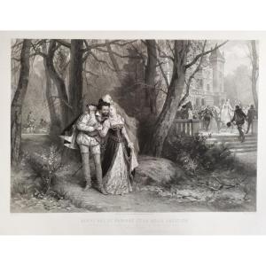 Henry IV King Etching Large Romantic Engraving 19th C Old Print