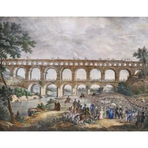 Pont Du Gard Viaduct 19th C Lithograph Old Print 
