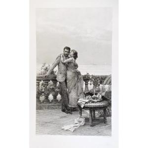 Etching Large Romantic Engraving After Tofano 19th C