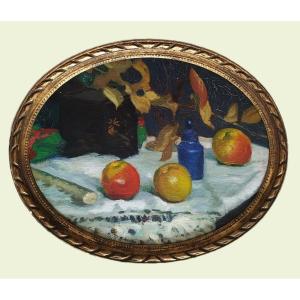 Oil Painting  Still Life By Georges Zezzos 20th Century