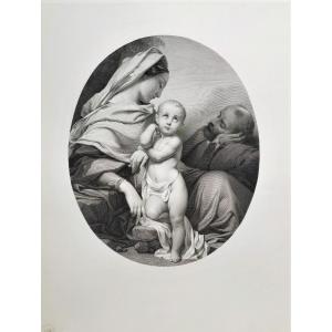 The Rest In Egypt Biblical Scene After François Bouchot 19th C Old Print