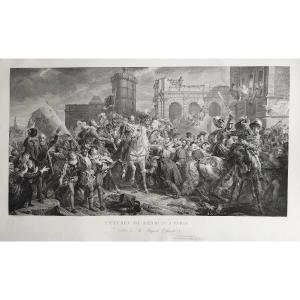 Etching Henry IV In Paris Large Engraving After François Gérard By Paolo Toschi 19th C Old Prin