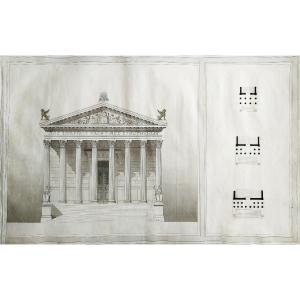 Two Large Architectural Drawings Of A Greek Temple, Ink Wash, 19th Century