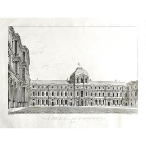 Architecture Etching Louvre Palace 19th C Engraving Old Plint