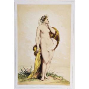 Mythological Lithograph Of Greek Goddess Cyane 19th C Old Print 