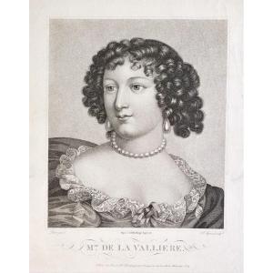 Etching Historical Portrait Of A Lady Louise De La Lavallière 19th C Old Print 