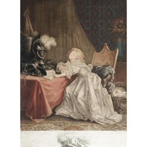 Etching Geneviève De Brabant 19th C Engraving By Augustin Legrand Old Print