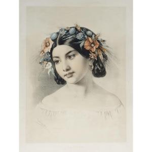 Creole Portrait Of A Woman, Lithograph, Lassalle, 19th Century