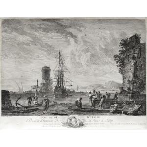 Seaport In Italy Seascape Engraving By Jacques-philippe Le Bas After Joseph Vernet 18th C 