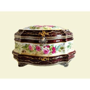 Hand Painted Porcelain Jewelry Box With Rose Decor G.ribierre