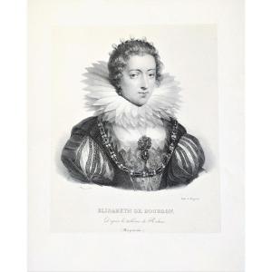 Lithograph After Rubens By Langlumé Portrait Of Elisabeth De Bourbon 19th C Old Print