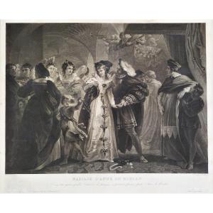 Wedding Of Anne Boleyn And Henry VIII Engraving By Jazet After Stolhard 19th C Etching