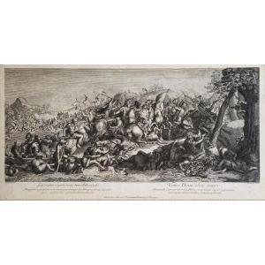 Battle Of The Granicus By Alexander Etching After Le Brun 18th C Engraving Old Print