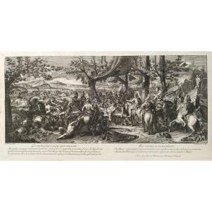 Alexander And King Poros Battle Etching After Charles Le Brun Engraving 18th C Old Print