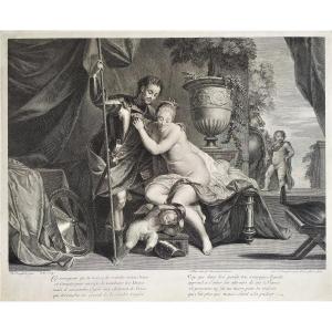 Etching Venus And Winner Mythological Engraving After Nicolas Vleugels 18th C Old Print