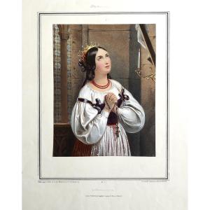 Italian Woman Portrait Of A Lady Watercolored Lithograph 19th Century Old Print