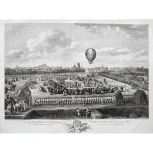 Blanchard's Hot Air Balloon In Lille, 18th Century Engraving After Watteau
