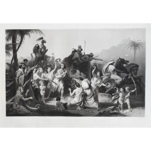 David Returns Victorious Over Goliath, 19th C. Mythological Engraving By Gautier After Schopin