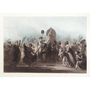Triumph Of David Mythological Engraving 19th C Etching Old Print
