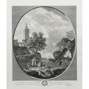 Seascape Engraving The Pierced Rock After Joseph Vernet By Marie-rosalie Bertaud