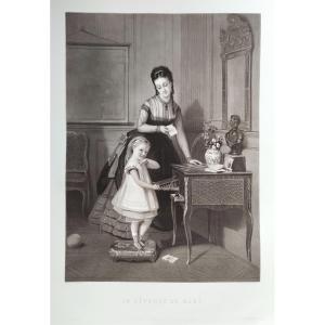 Engraving After Brochart Woman And Child Girl 19th C Etching Old Print
