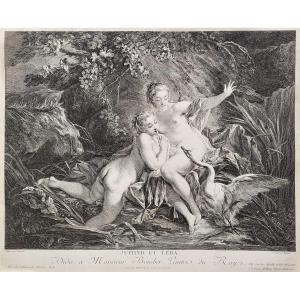 Nude Jupiter And Leda, Mythological Engraving After F. Boucher, 18th C Etching Old Print